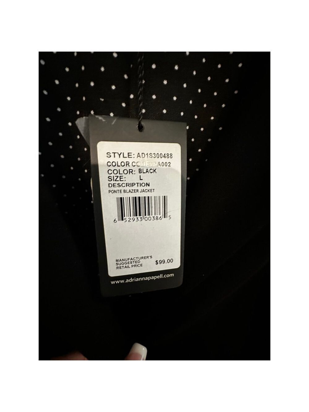 Adrianna Papell Black L Ponte Blazer Jacket with White Polka Dot Lining - Picture 7 of 9
